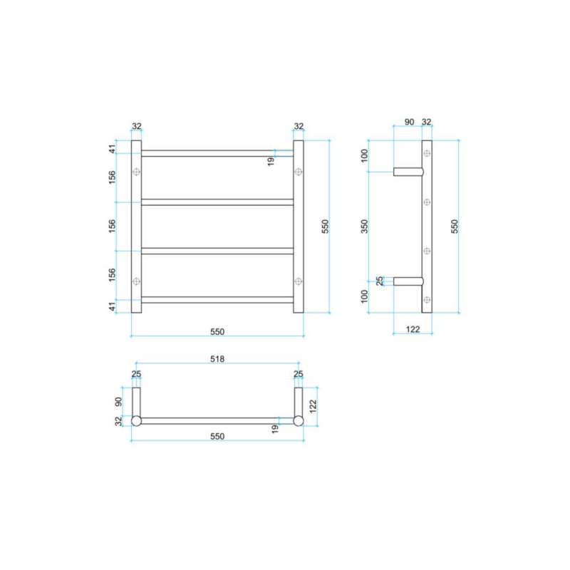 Thermogroup SR25MB Matt Black Round Ladder Heated Towel Rail Spec