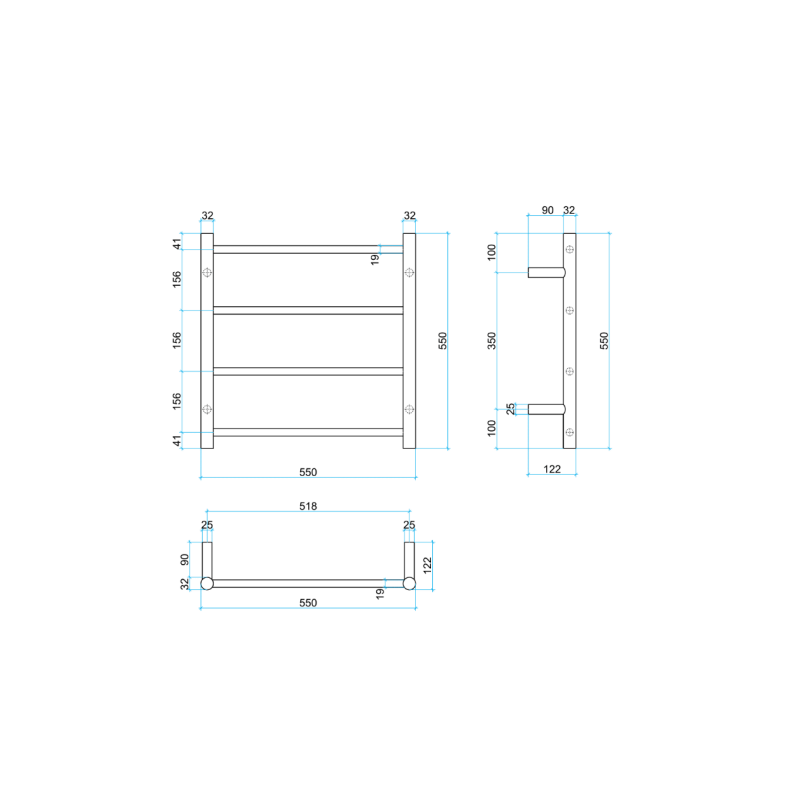 Thermogroup SRB25M Brushed Straight Round Ladder Heated Towel Rail Spec
