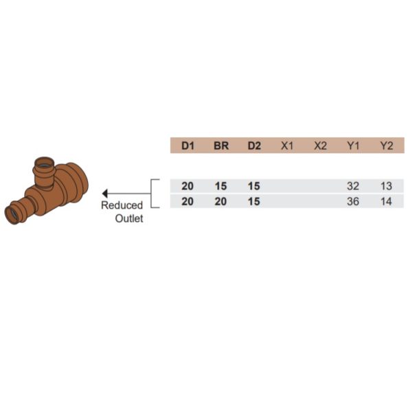 Copper Press Tee Reducing Outlet CUW.52.020.015.015 spec