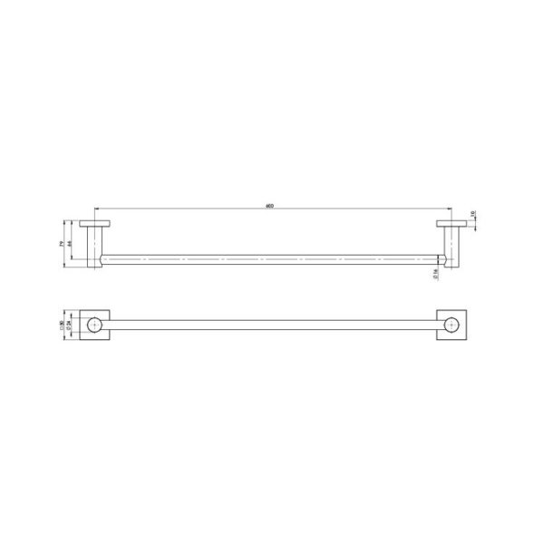 radii single towel rail 600mm square plate spec