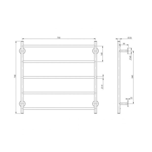 radii towel ladder 750 x 740mm round plate spec