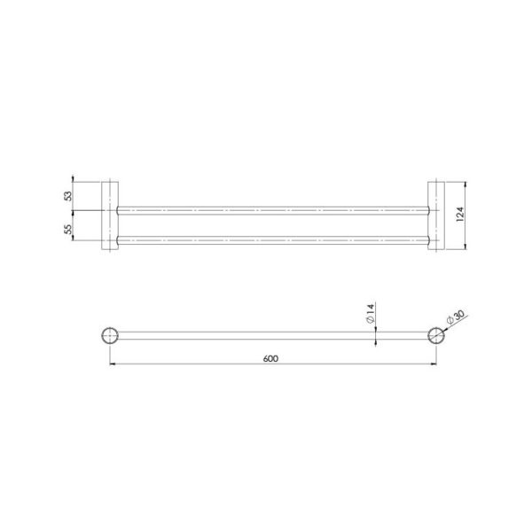 vivid slimline double towel rail 600mm spec