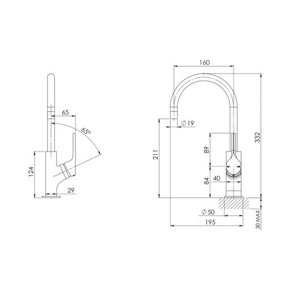 vivid slimline oval sink mixer 160mm gooseneck spec
