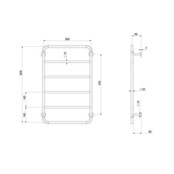 vivid slimline towel ladder 800×500 mm spec