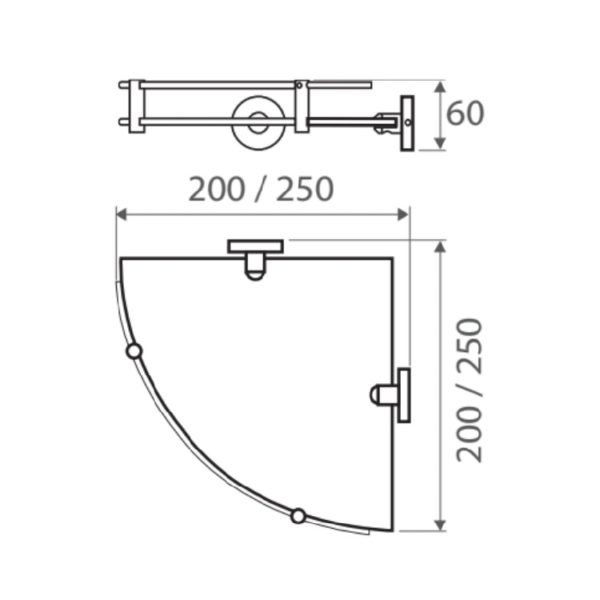 MICHELLE Glass Corner Shelf 250 + 200mm spec