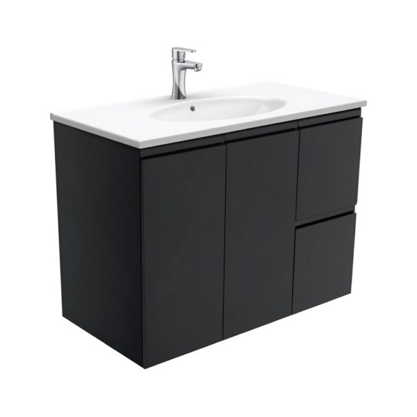 Fienza Rotondo Fingerpull Wall Hung Vanity Satin Black