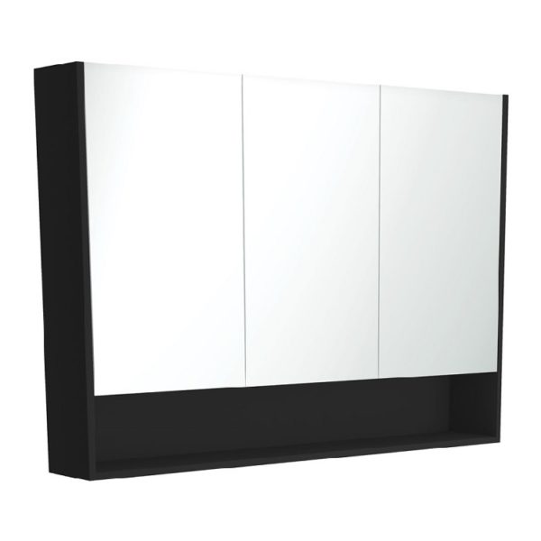 Fienza Mirror Cabinet with Display Shelf Satin Black - 750 / 900 / 1200 mm