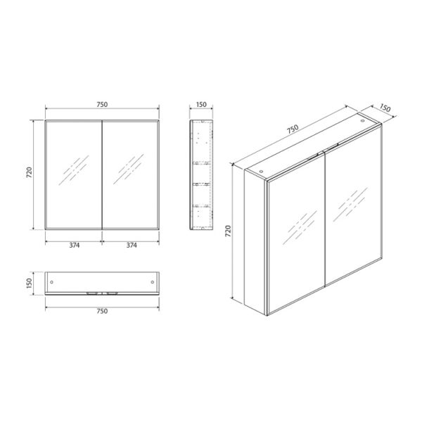 750 Bevel Edge Mirror Cabinet spec