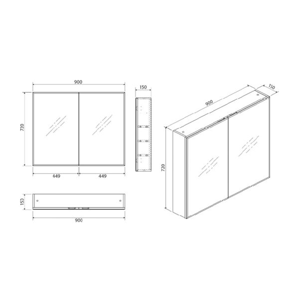 900 Bevel Edge Mirror Cabinet spec