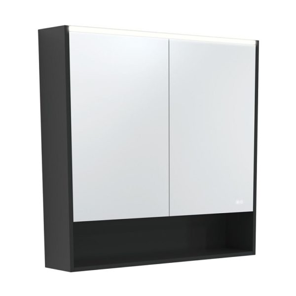 Fienza LED Mirror Cabinet with Display Shelf, Satin Black - 750 / 900 / 1200 mm