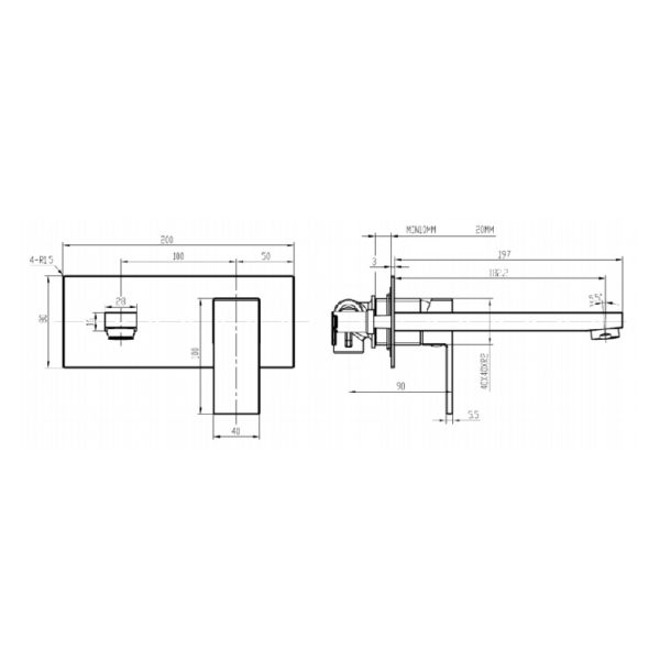 Elba Wall and Spout Mixer spec