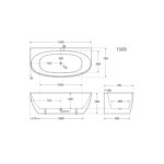 Keeto Back-To-Wall Acrylic Bath 1500 spec