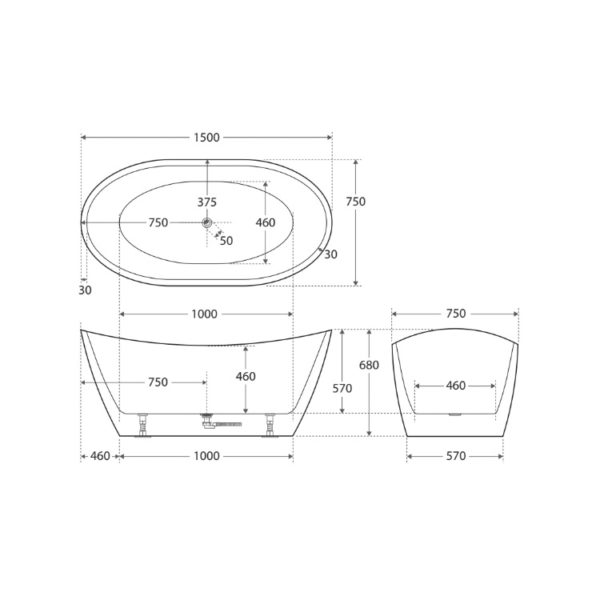 PAOLA Freestanding Acrylic Bath spec