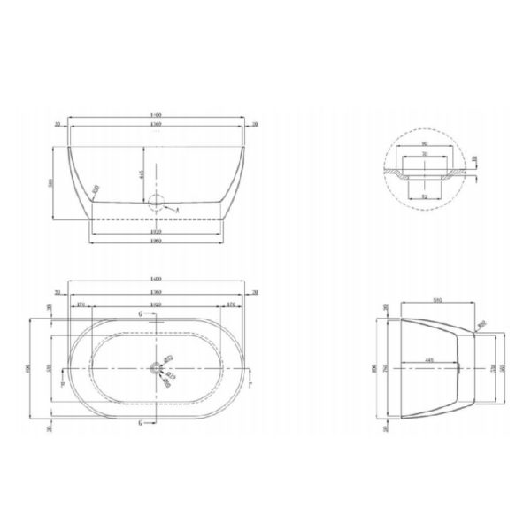 Positano Freestanding Bath 1400 spec