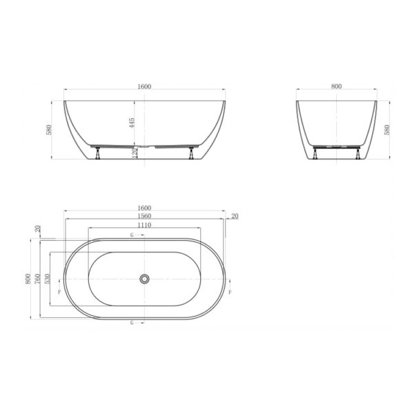Positano Freestanding Bath 1600 spec