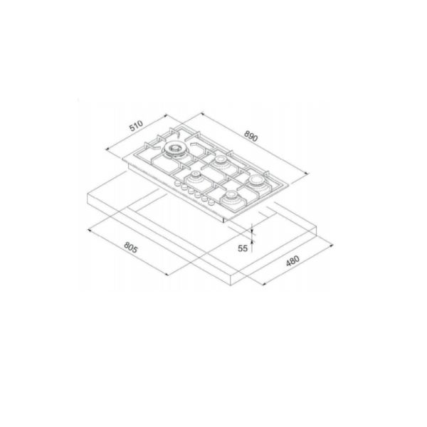 E90CTWX – 90cm Gas Slimline Cooktop