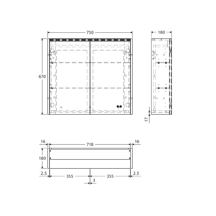 Fienza LED Mirror Cabinet with Satin White Side Panels - 750/900/1200mm
