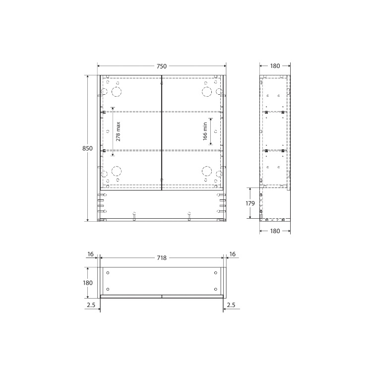 Fienza Mirror Cabinet with Display Shelf Satin Black - 750/900/1200mm