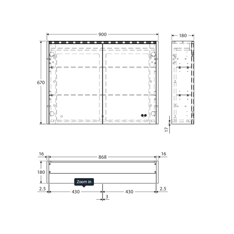 Fienza LED Mirror Cabinet with Satin White Side Panels - 750/900/1200mm