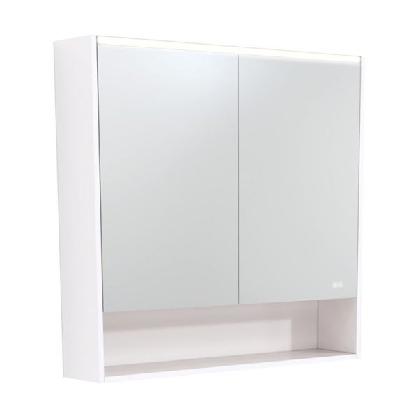Fienza LED Mirror Cabinet with Display Shelf Satin White - 750 / 900 / 1200 mm