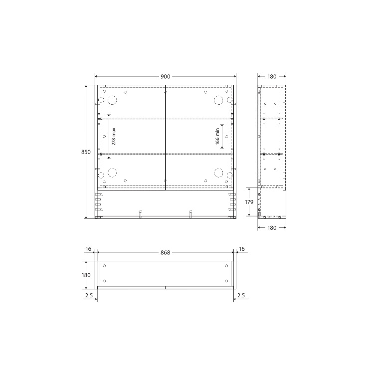 Fienza Mirror Cabinet with Display Shelf Satin Black - 750/900/1200mm