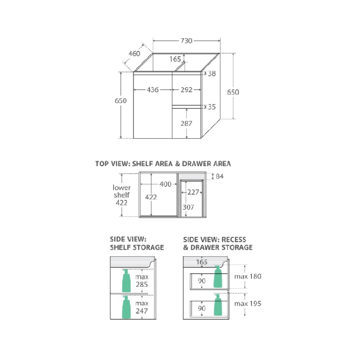 Fienza Joli Edge Industrial Wall Hung Vanity - 750 / 900 mm