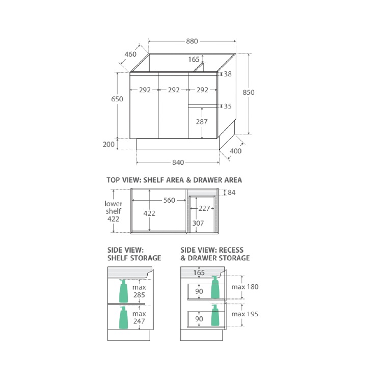 Fienza Joli Edge Industrial Vanity on Kickboard - 750 / 900 mm