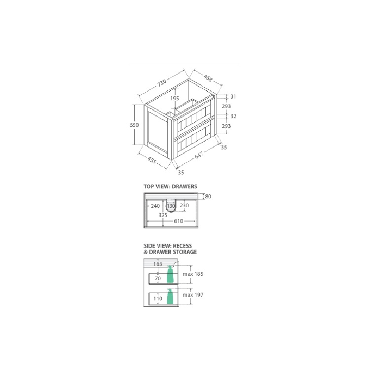Fienza Dolce Hampton Wall Hung Vanity - 750/900/1200mm