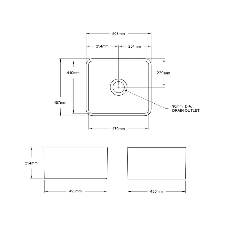Turner Hastings Novi 50 x 46 Matte Black Fine Fireclay Butler Sink NO50FS-MB