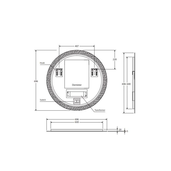 Fienza Kaya Round LED Mirror LED696 spec