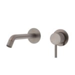 Fienza Axle Wall Basin Bath Mixer Set Small Round Plates 160mm Outlet Brushed Nickel