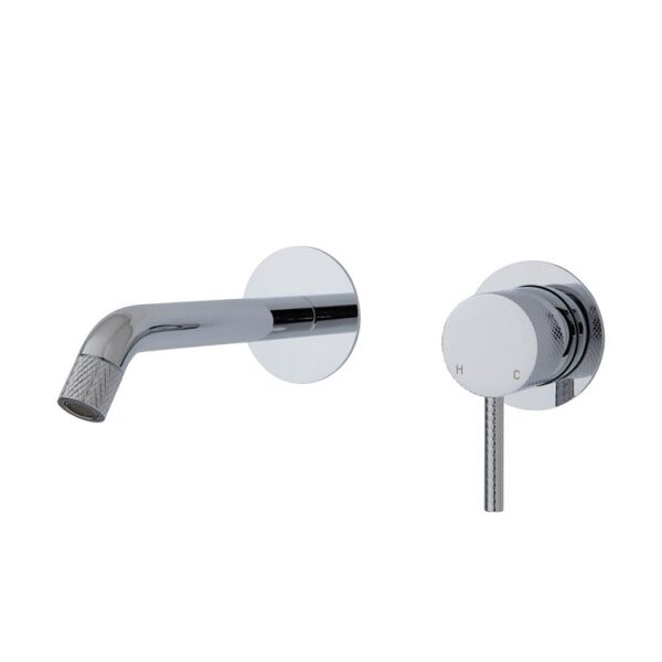 Fienza Axle Wall Basin Bath Mixer Set Small Round Plates 160mm Outlet Chrome