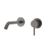 Fienza Axle Wall Basin Bath Mixer Set Small Round Plates 160mm Outlet Gun Metal