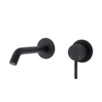 Fienza Axle Wall Basin Bath Mixer Set Small Round Plates 160mm Outlet Matte Black