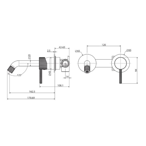 Fienza Axle Wall Basin Bath Mixer Set Small Round Plates 160mm Outlet Spec
