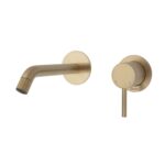 Fienza Axle Wall Basin Bath Mixer Set Small Round Plates 160mm Outlet Urban Brass