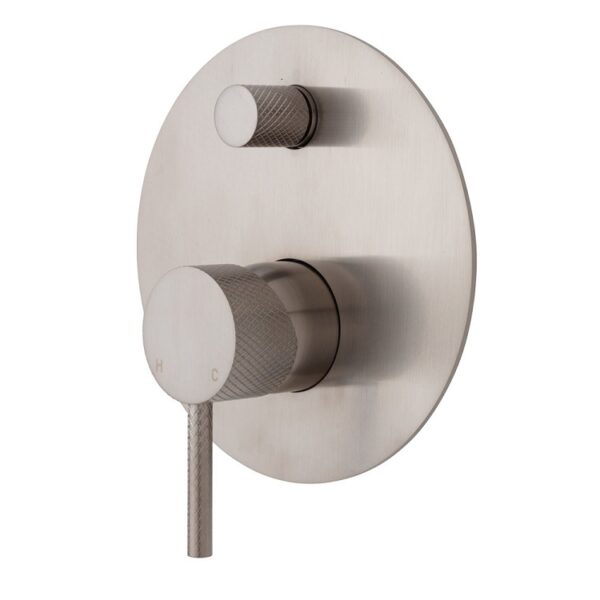 Fienza Axle Wall Diverter Mixer Large Round Plate Brushed Nickel