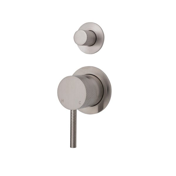 Fienza Axle Wall Diverter Mixer Small Round Plates Brushed Nickel