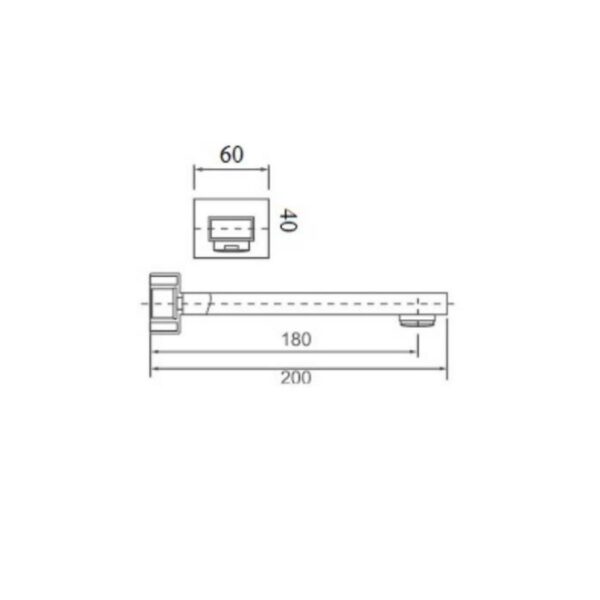 BUK Eckig Square Bath Spout 180mm Spec