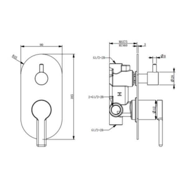 BUK Iris Diverter Shower Mixer BKM805 Spec
