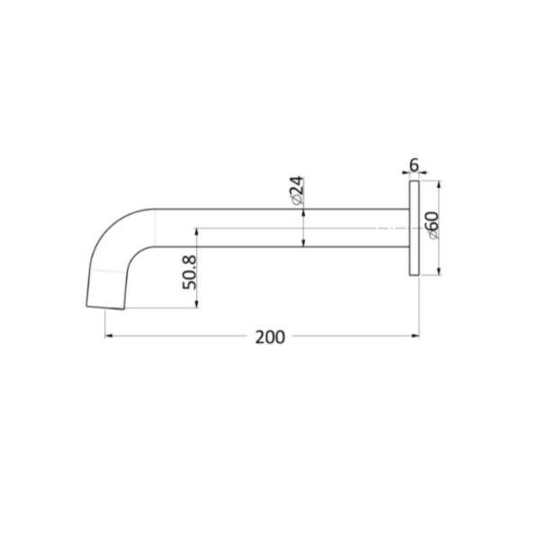 BUK Rund Round Bath Spout 200mm Spec