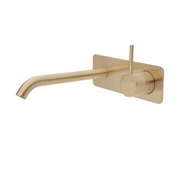 Fienza Kaya Up Wall Bath Mixer Set Square Plate 200mm Outlet Urban Brass