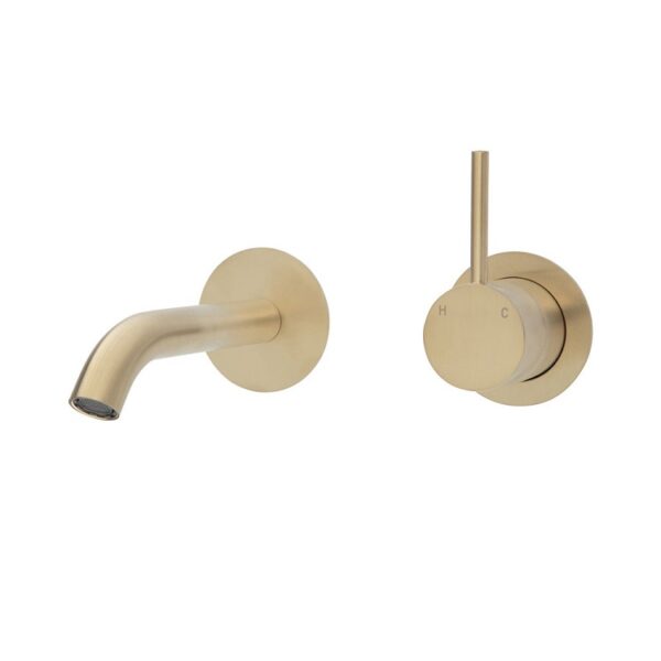 Fienza Kaya Up Wall Basin Mixer Set Round Plates 160mm Outlet  Urban Brass