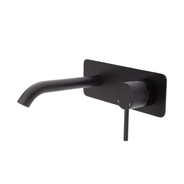 Fienza Kaya Wall Bath Mixer Set Square Plate 160mm Outlet Matte Black