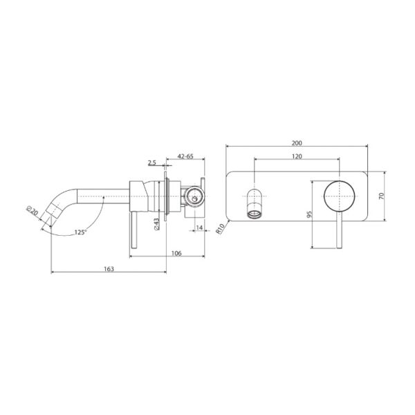 Fienza Kaya Wall Bath Mixer Set Square Plate 160mm Outlet Spec