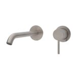 Fienza Kaya Wall Basin Mixer Set Round Plates 200mm Outlet Brushed Nickel