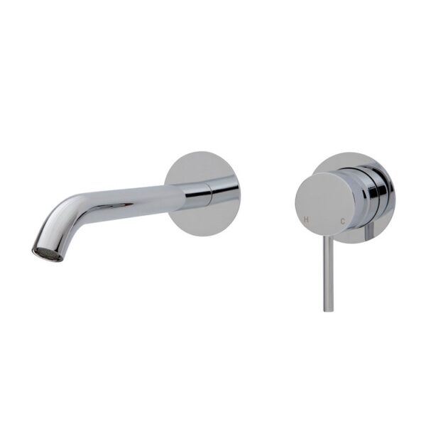 Fienza Kaya Wall Basin Mixer Set Round Plates 200mm Outlet Chrome