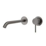 Fienza Kaya Wall Basin Mixer Set Round Plates 200mm Outlet Gun Metal