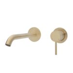 Fienza Kaya Wall Basin Mixer Set Round Plates 200mm Outlet Urban Brass 