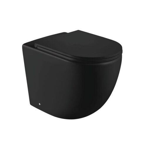 Fienza Koko Matte Black Rimless Wall Faced Suite With R&T In-Wall Cistern No Button
